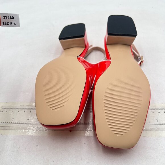 YDN Red Square Toe Block Low Heels Slingback Formal Loafer Dressy Office Pump - Picture 7 of 8